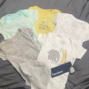 Gerber Baby Onesies in Gray, White, Yellow, and Mint